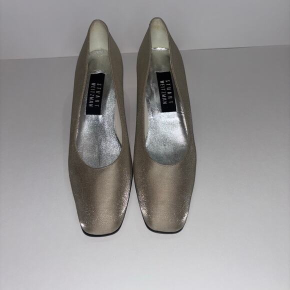 Stuart Weitzman Metallic Square Toe Low Heel Pumps - Size 8 - Picture 1 of 13